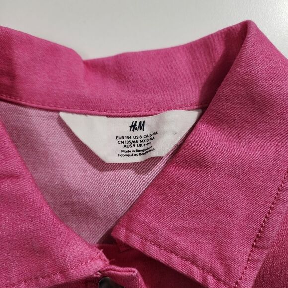 Girls H&M Bright Pink Cerise Denim Button Up Cotton Jacket Size 8 NEW w/o Tags - Picture 7 of 8
